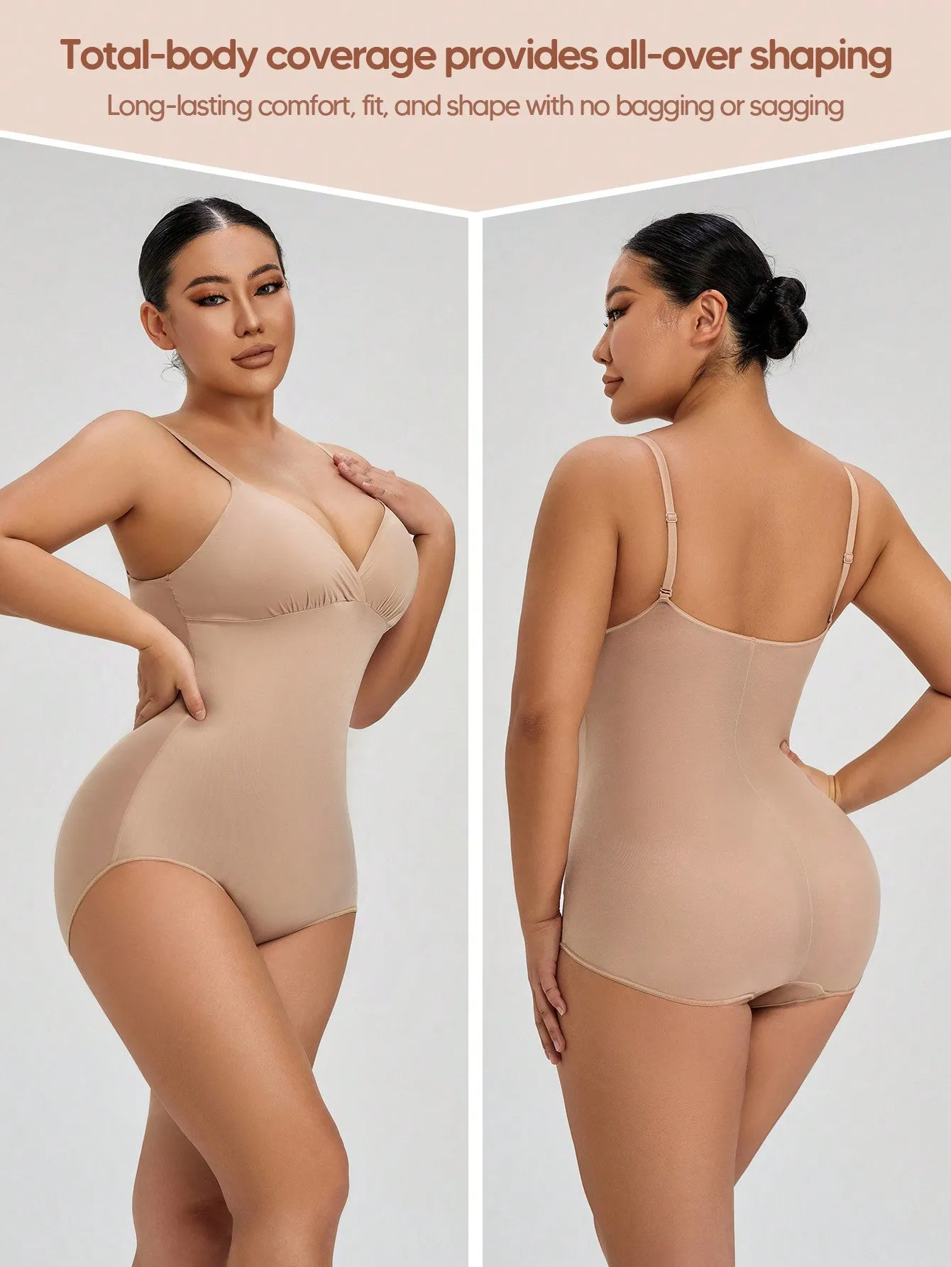 1 pieza Body femenino transparente con copas de triangulo de cuello en V profundo, moldeador con control de abdomen y elevador de gluteos, adecuado para usar como capa base