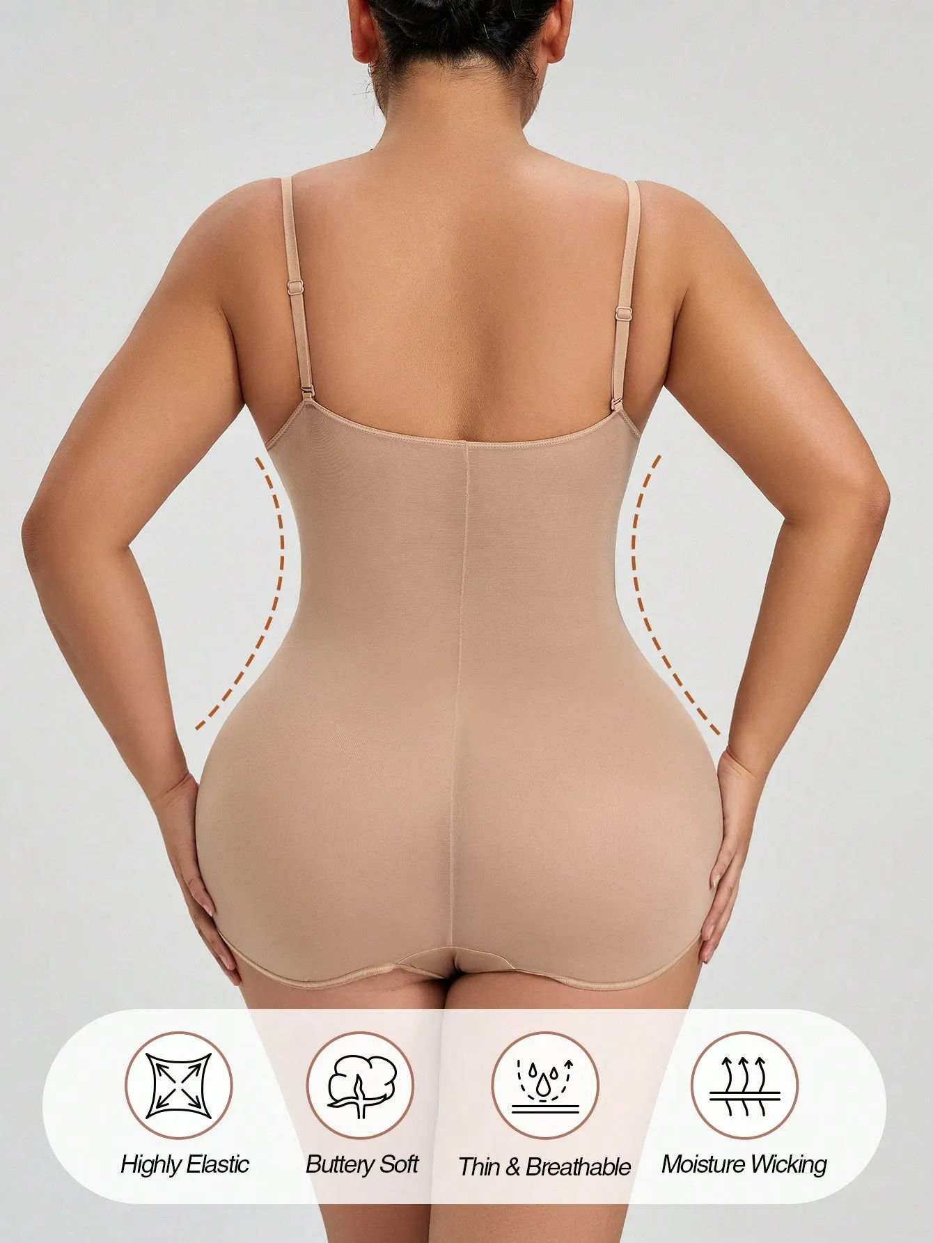 1 pieza Body femenino transparente con copas de triangulo de cuello en V profundo, moldeador con control de abdomen y elevador de gluteos, adecuado para usar como capa base