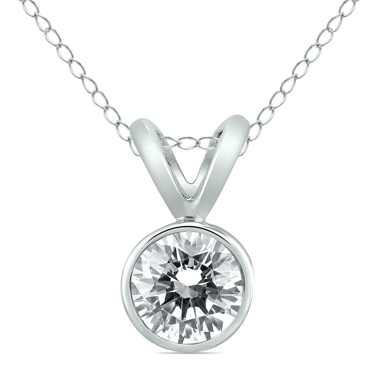 1/2 Carat Solitaire Diamond Bezel Pendant In 14K White Gold