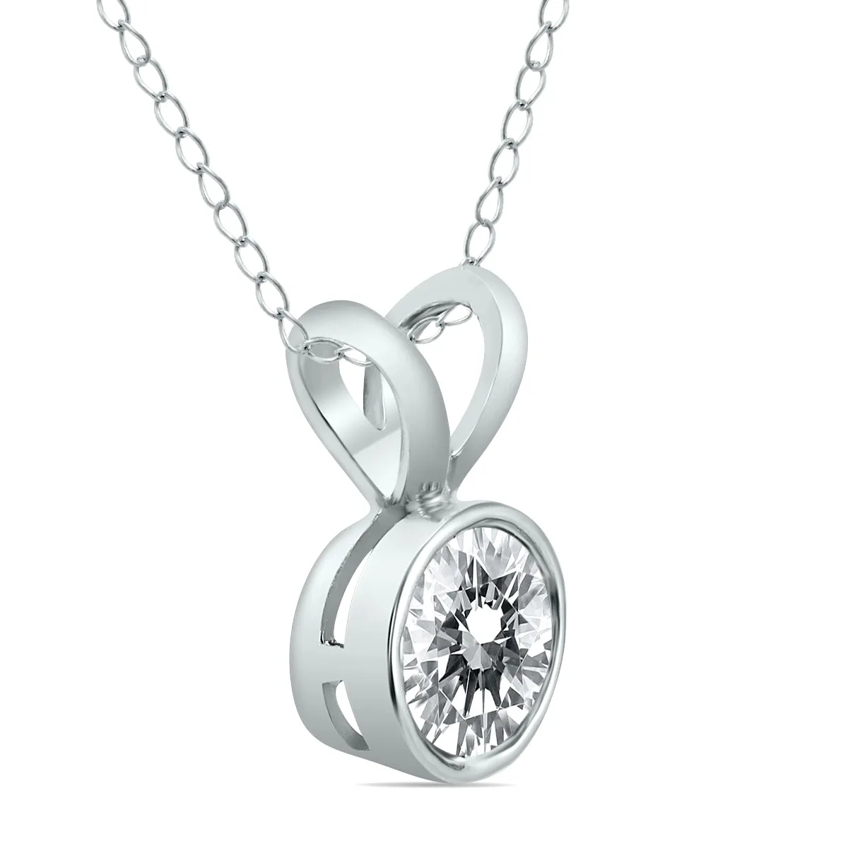 1/2 Carat Solitaire Diamond Bezel Pendant In 14K White Gold