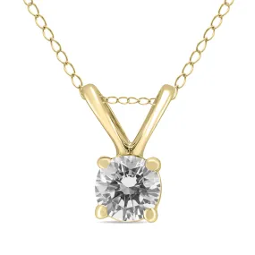 1/4 Carat Round Diamond Solitaire Pendant In 14K Yellow Gold