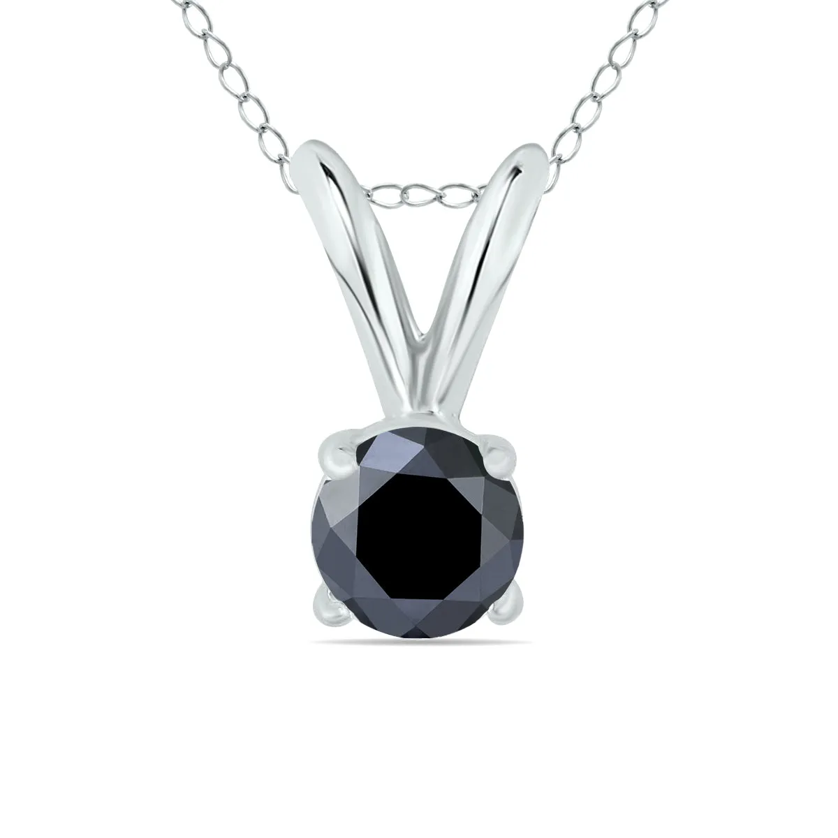 1/4 Carat Tw Round Black Diamond Solitaire Pendant In 14K White Gold