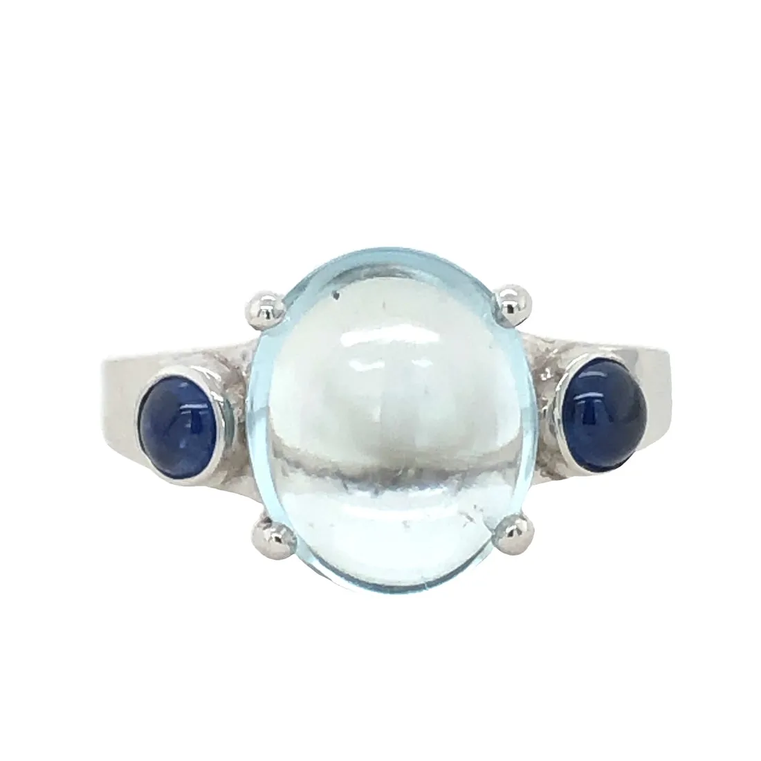 14k White Gold Aquamarine Cabochon Ring