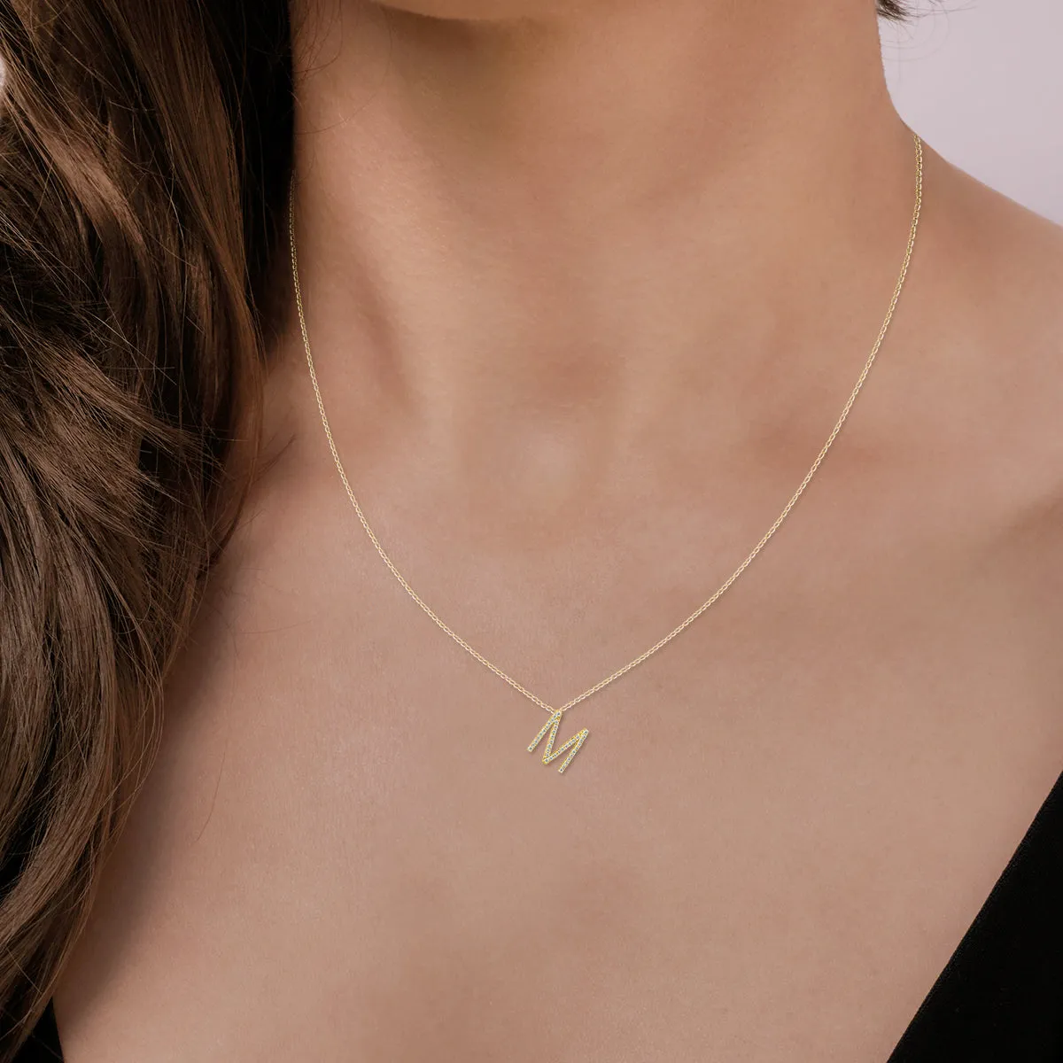 1/5 Carat Tw M Initial Diamond Pendant Necklace In 10K Yellow Gold With Adjustable Chain