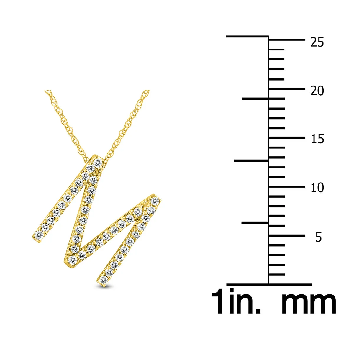 1/5 Carat Tw M Initial Diamond Pendant Necklace In 10K Yellow Gold With Adjustable Chain