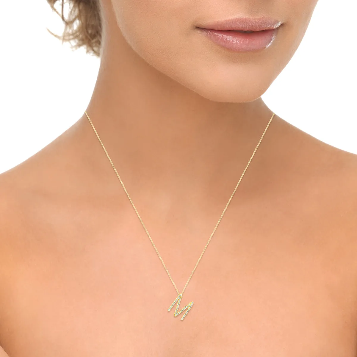 1/5 Carat Tw M Initial Diamond Pendant Necklace In 10K Yellow Gold With Adjustable Chain