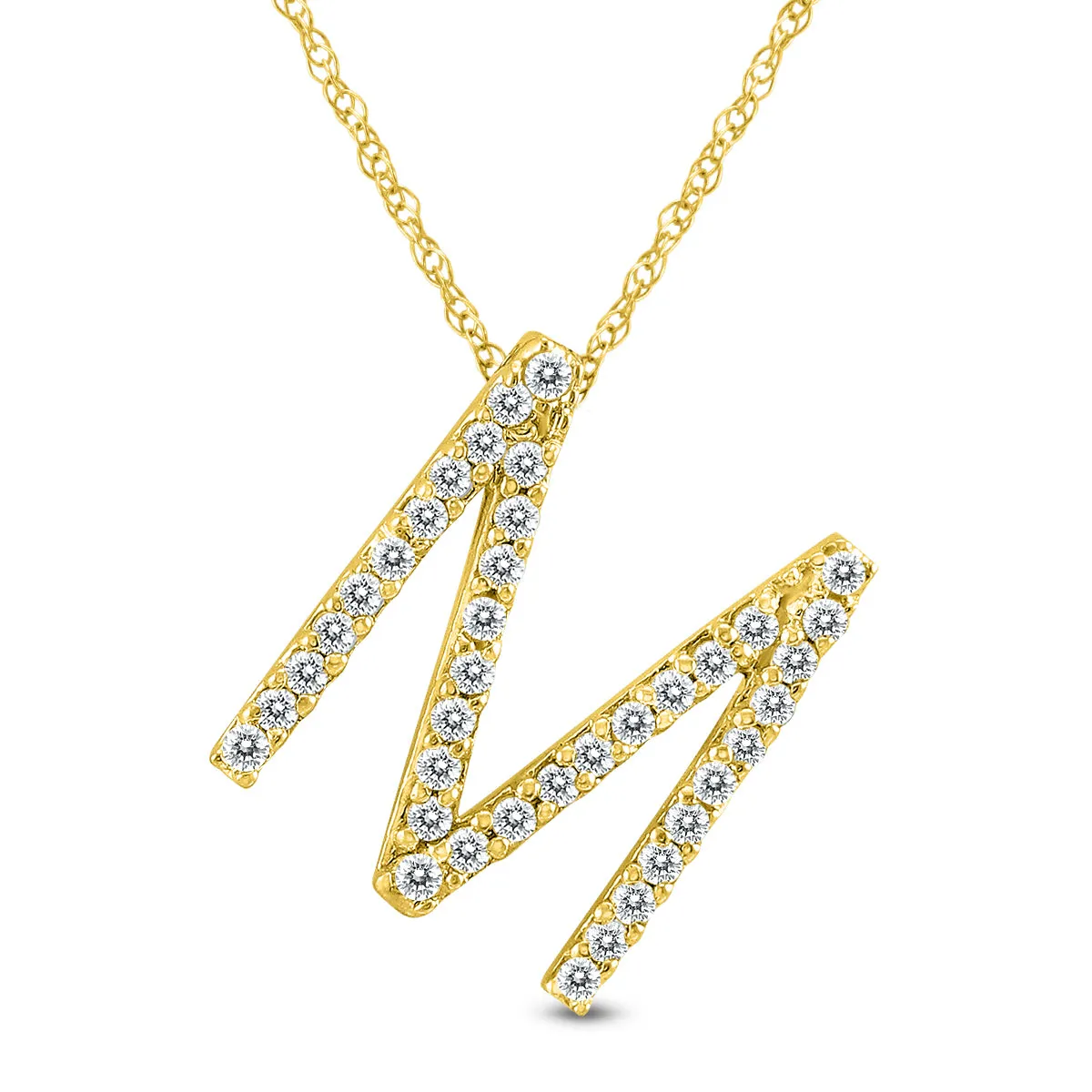 1/5 Carat Tw M Initial Diamond Pendant Necklace In 10K Yellow Gold With Adjustable Chain