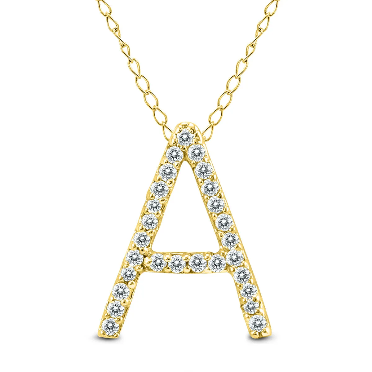 1/6 Carat Tw A Initial Diamond Pendant In 10K Yellow Gold With Adjustable Chain