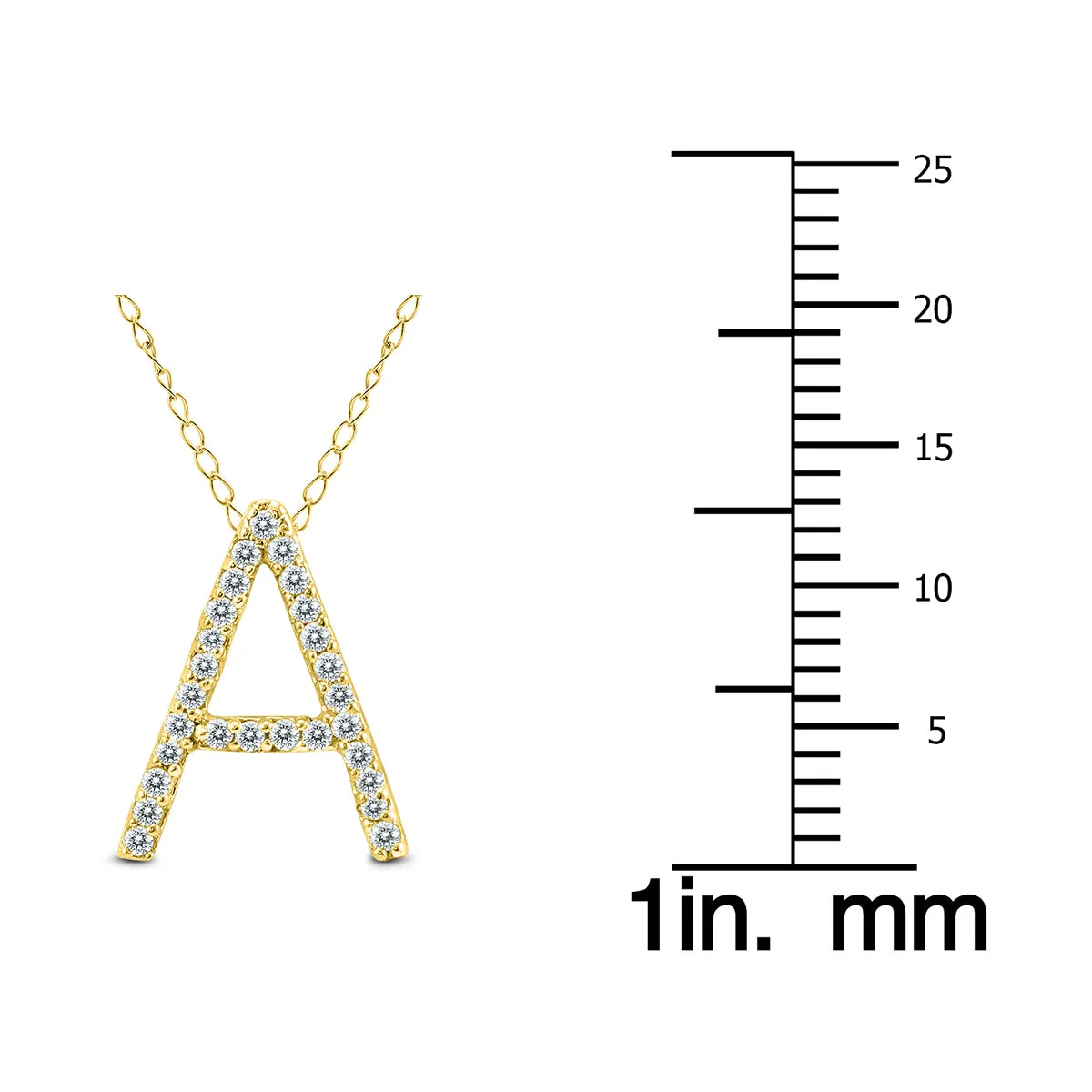 1/6 Carat Tw A Initial Diamond Pendant In 10K Yellow Gold With Adjustable Chain