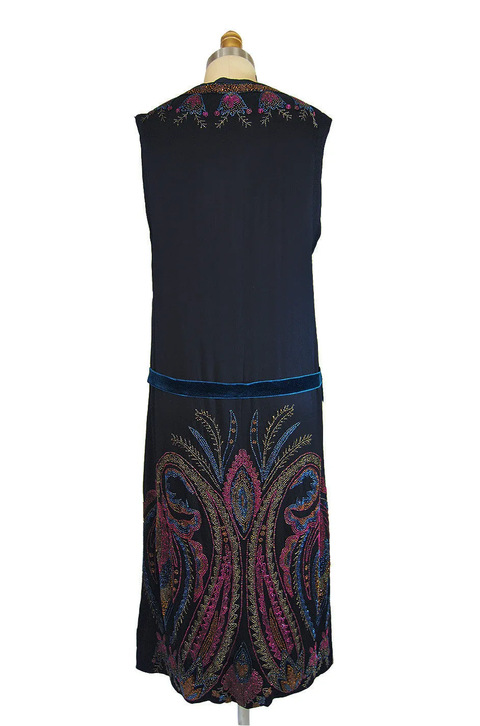 1920s Colorful Beaded Silk Flapper Dress