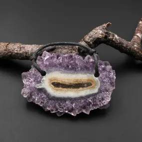 2 Hole Pendant Natural Amethyst Stalactite Flower Pendant Flat Slice Freeform One of a Kind P0165