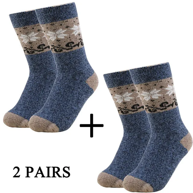 2 Pairs Lot Vintage Wool Thick Maple Leaf Pattern Cashmere Women's Socks