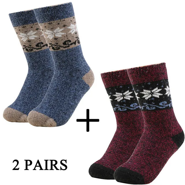 2 Pairs Lot Vintage Wool Thick Maple Leaf Pattern Cashmere Women's Socks