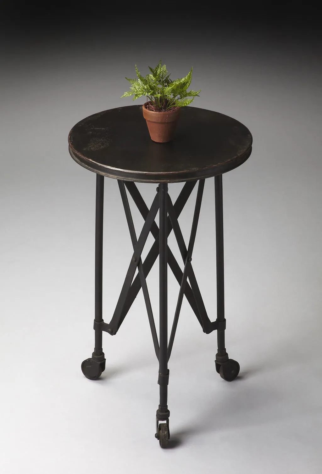 23" Black Industrial Rolling Round End Table By Homeroots