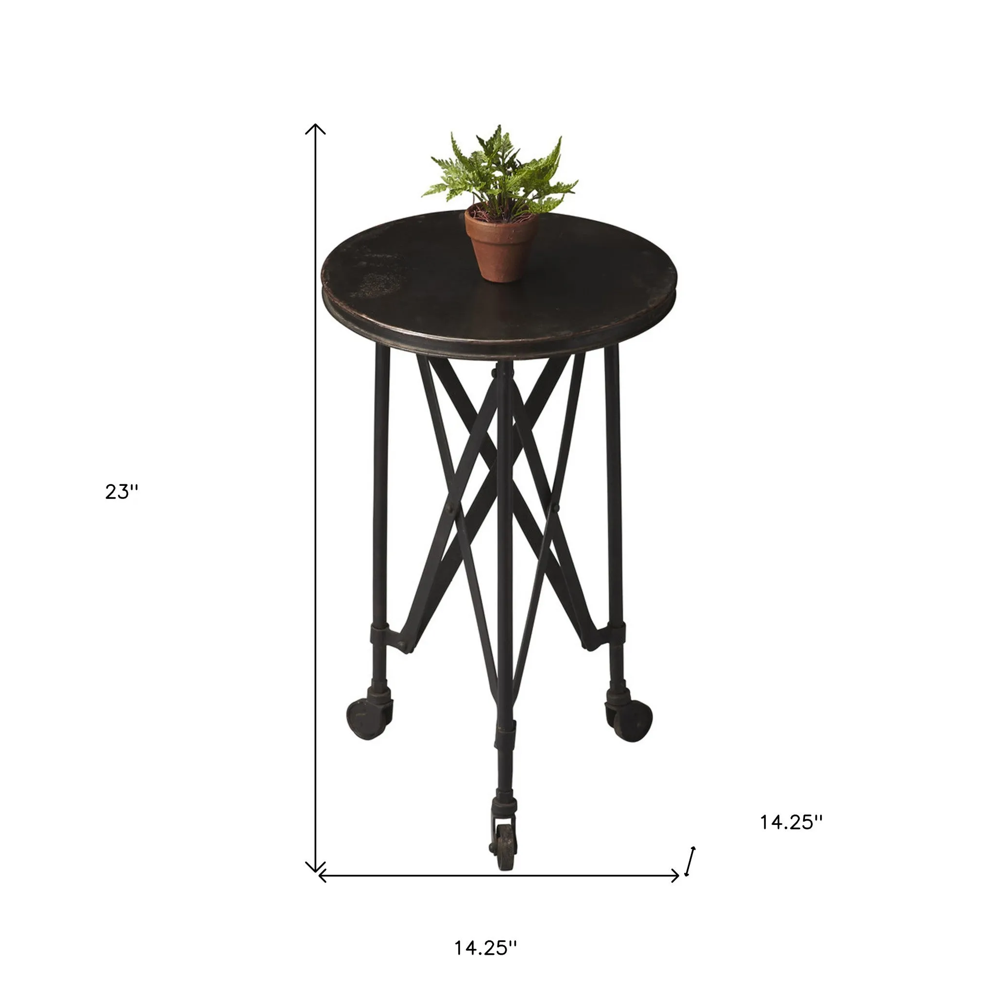 23" Black Industrial Rolling Round End Table By Homeroots