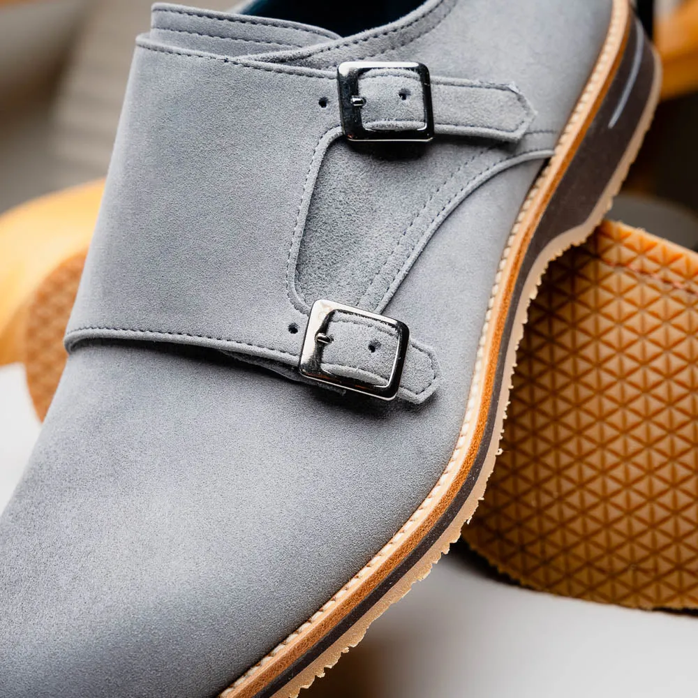 56-105-GRY LEGERRA Sueded Goatskin Monkstrap Grey