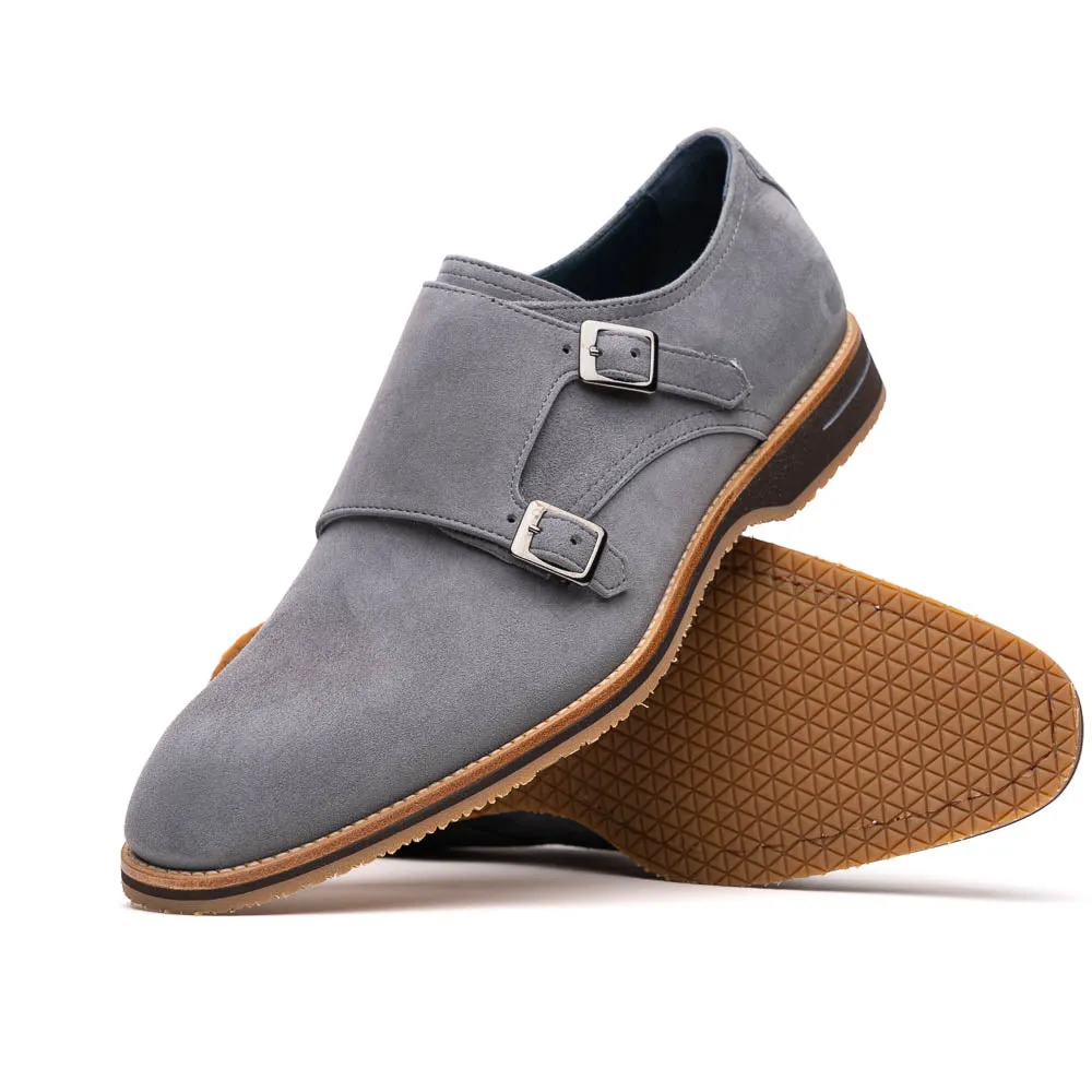 56-105-GRY LEGERRA Sueded Goatskin Monkstrap Grey