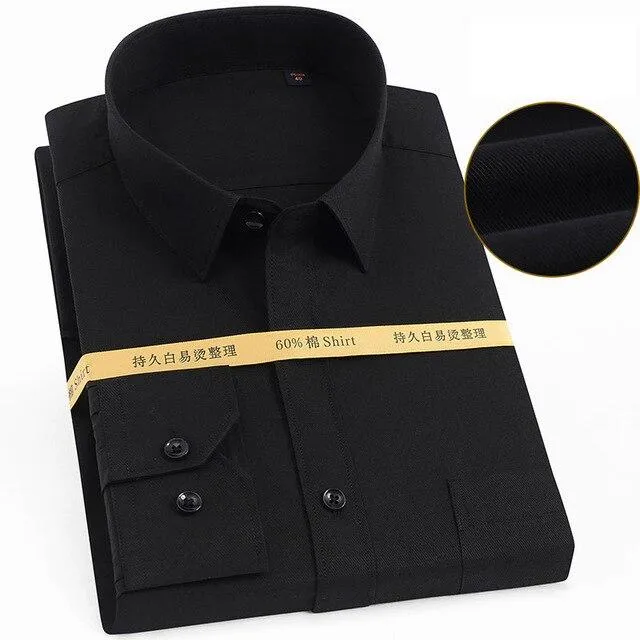 60% Cotton Men's Formal Long Sleeve Plain Color Turn-Down Collar Shirt