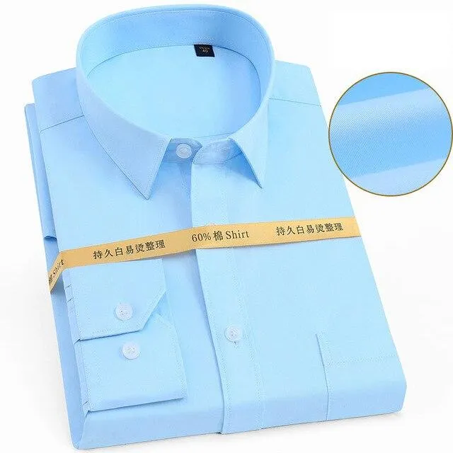 60% Cotton Men's Formal Long Sleeve Plain Color Turn-Down Collar Shirt