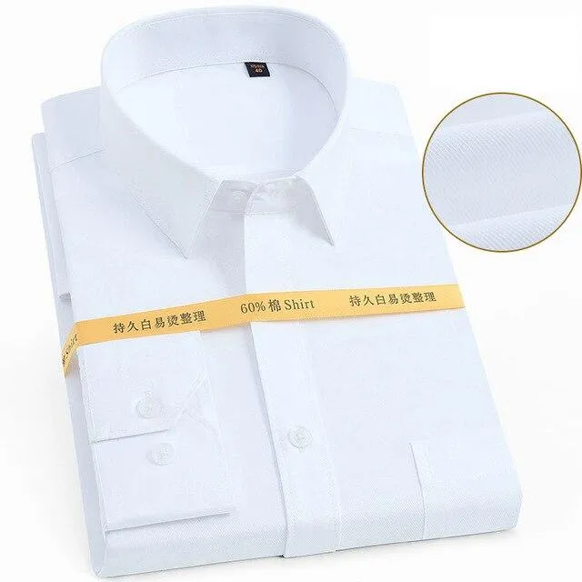 60% Cotton Men's Formal Long Sleeve Plain Color Turn-Down Collar Shirt