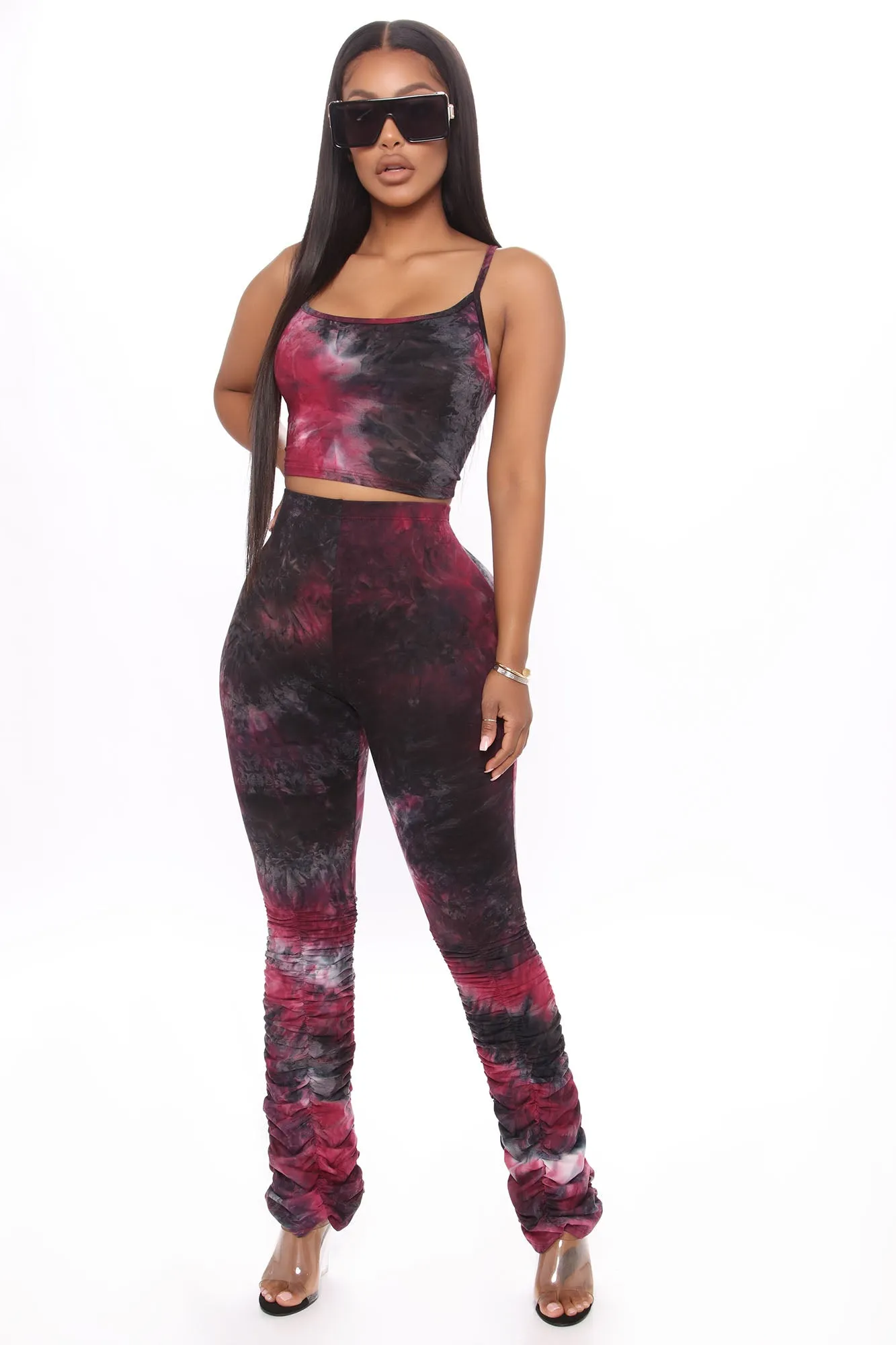 A Little Ruched Tie Dye Legging Set - Magenta/combo