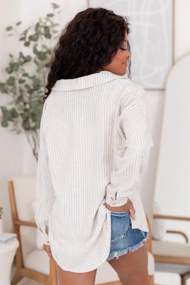 A Love That Lasts Forever Striped Linen Blend Oatmeal Top