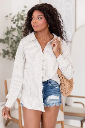 A Love That Lasts Forever Striped Linen Blend Oatmeal Top