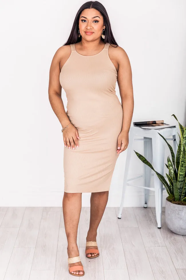 A Loving Endeavor Ribbed Midi Taupe Tank Dress FINAL SALE