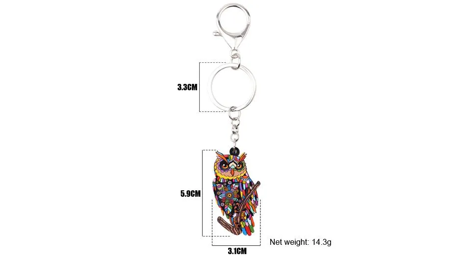 Acrylic Owl Animal Key Chain Key Ring for Women's Handbag Car Keys