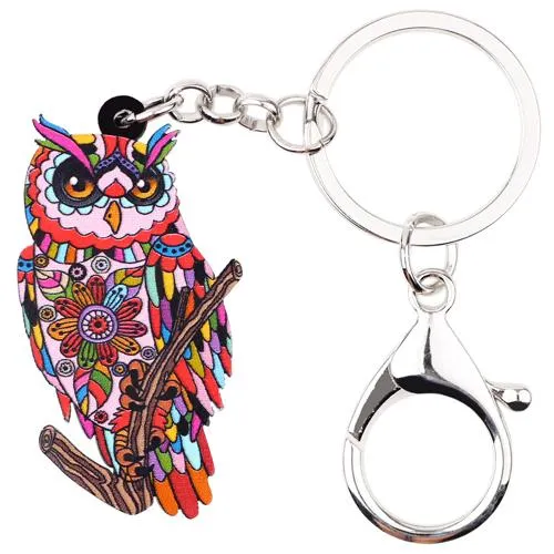 Acrylic Owl Animal Key Chain Key Ring for Women's Handbag Car Keys