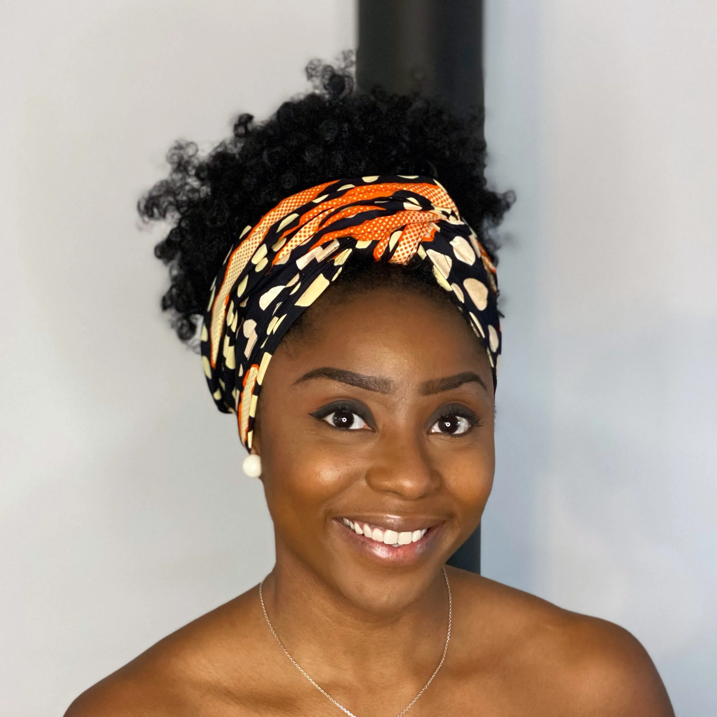 African headwrap - Black Orange metallic bogolan