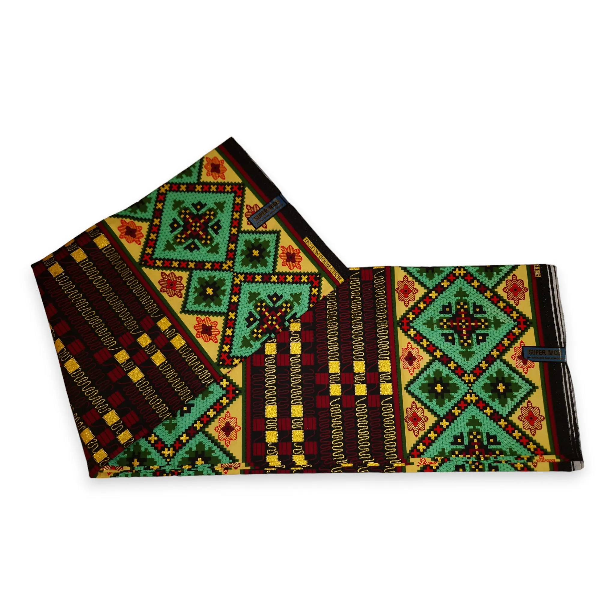 African print fabric - Exclusive Embellished Glitter effects 100% cotton - KT-3079 Gold Green