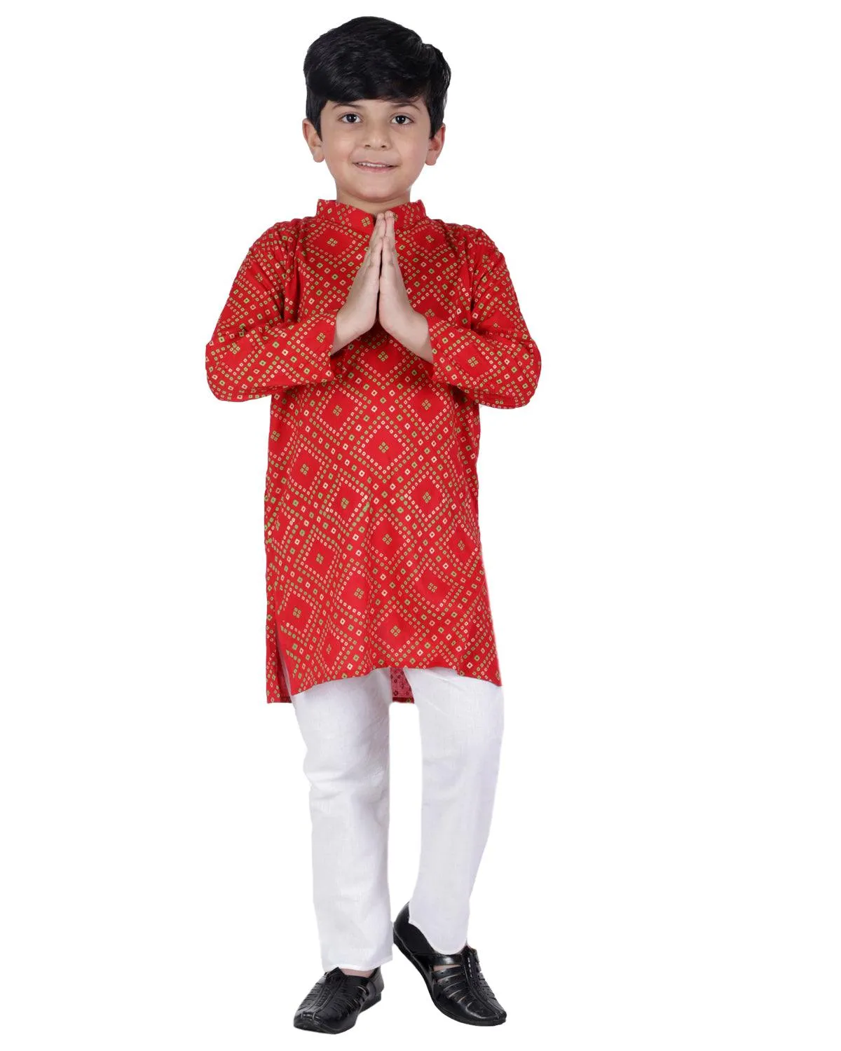 Ahhaaaa Kids Ethnic Cotton Bandhani Printed Kurta Pajama Set For Boys