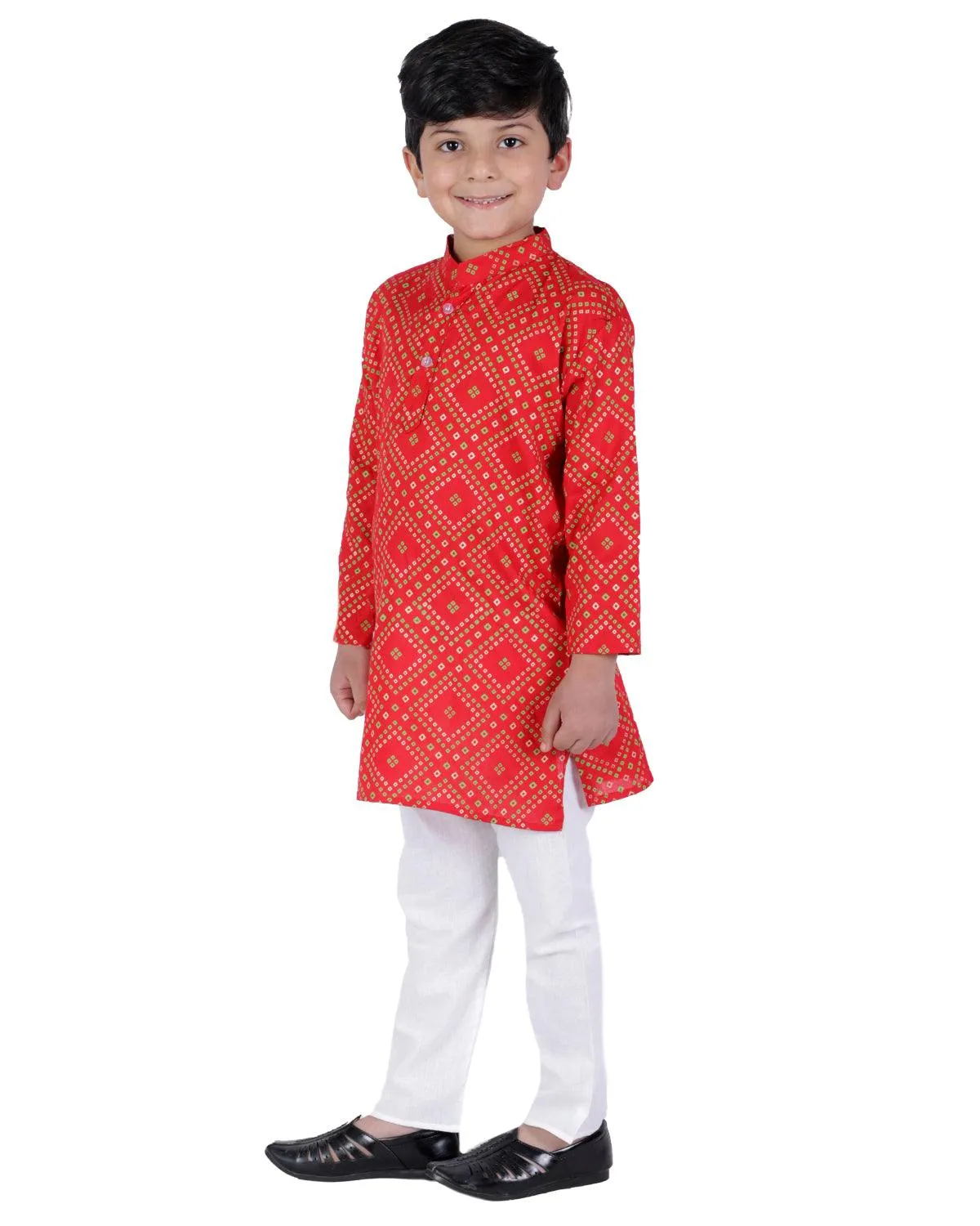 Ahhaaaa Kids Ethnic Cotton Bandhani Printed Kurta Pajama Set For Boys