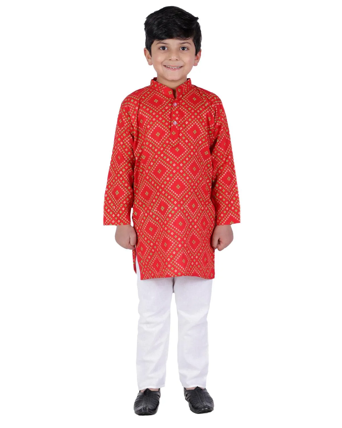 Ahhaaaa Kids Ethnic Cotton Bandhani Printed Kurta Pajama Set For Boys