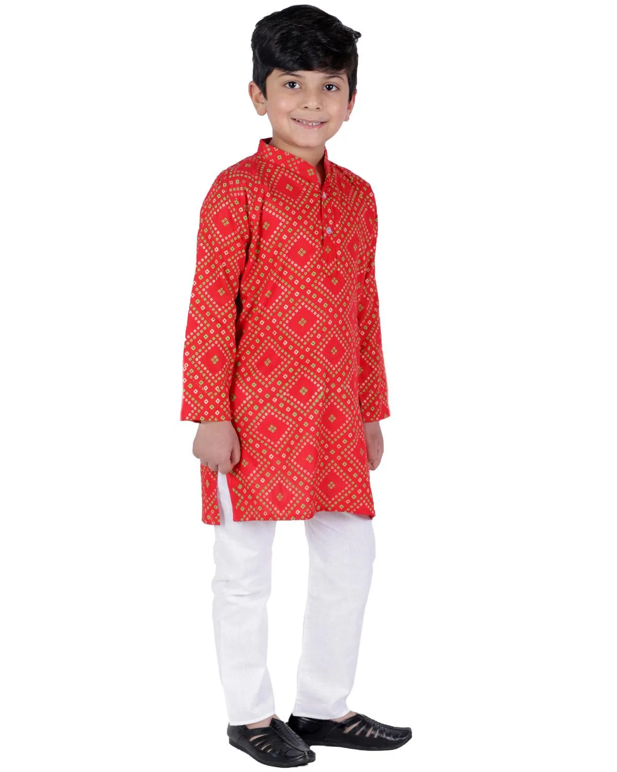 Ahhaaaa Kids Ethnic Cotton Bandhani Printed Kurta Pajama Set For Boys