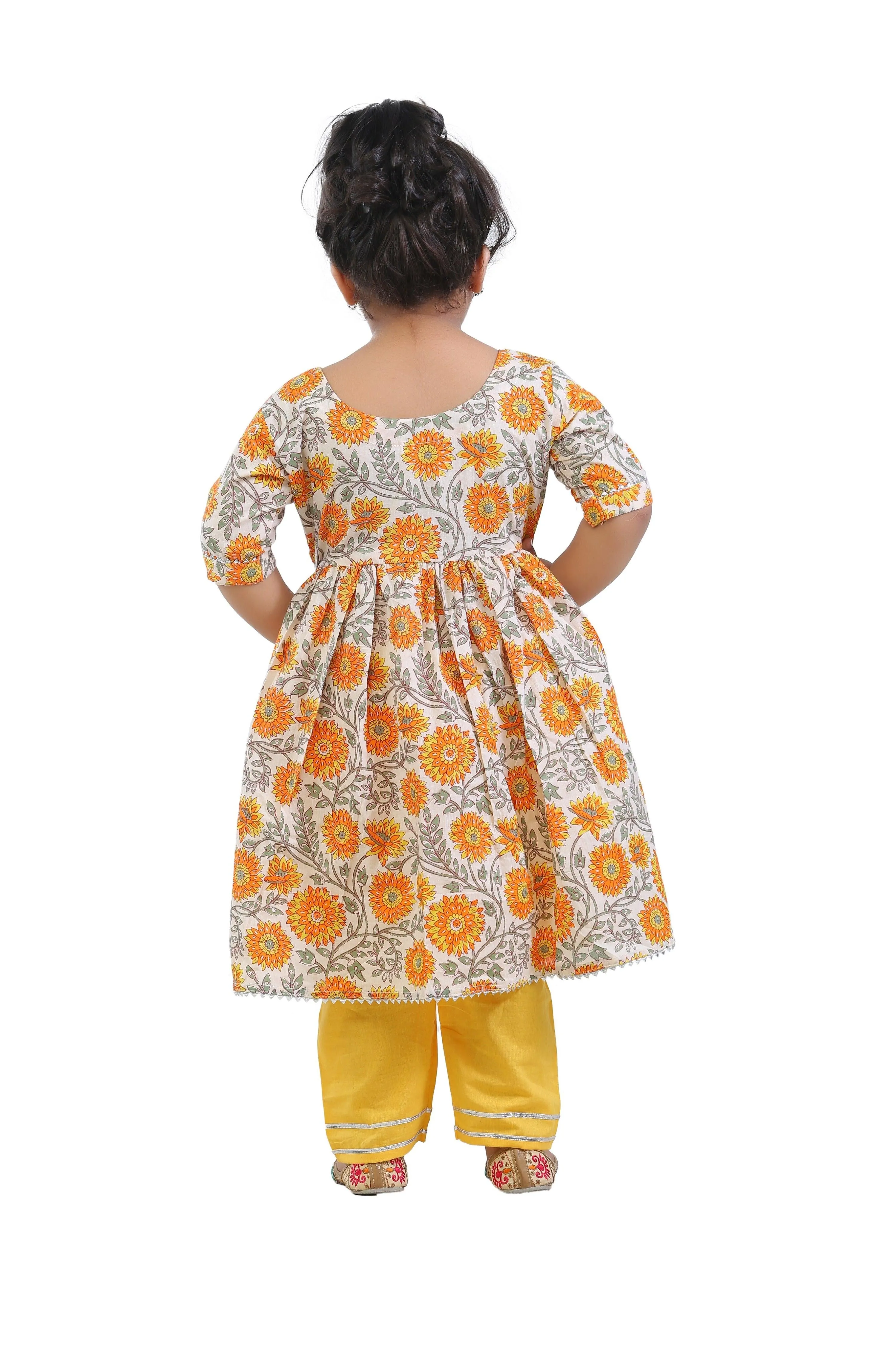 Ahhaaaa Kids Ethnic Cotton Floral Print Anarkali Kurti and Soild Pant For Girls