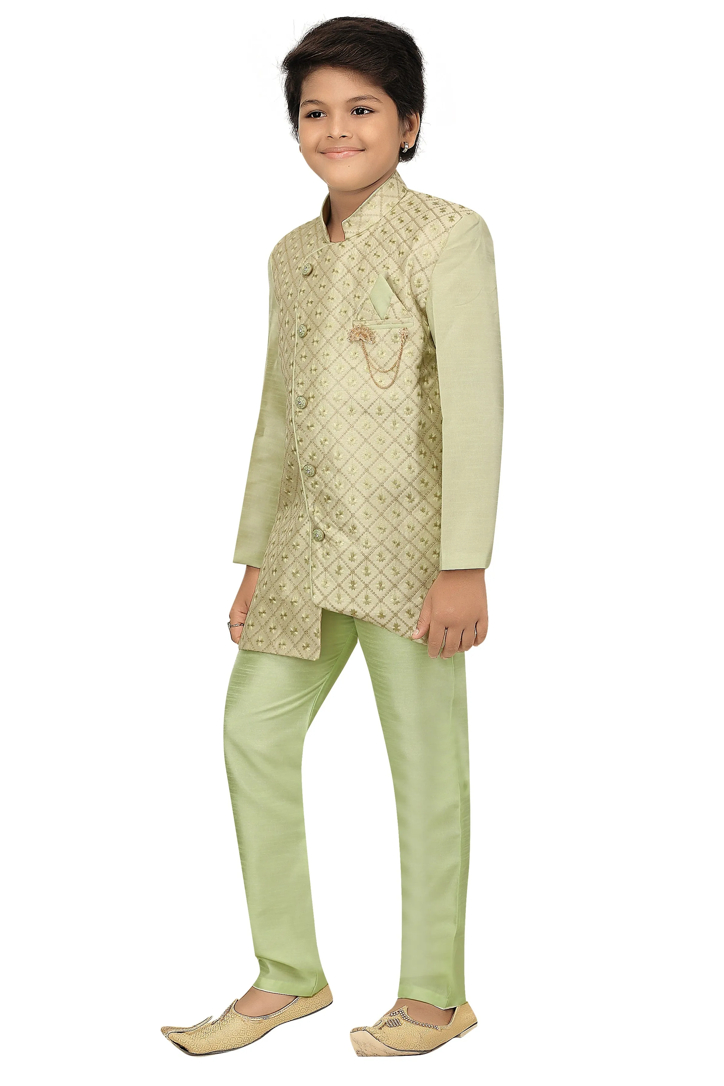 Ahhaaaa Kids Ethnic Indo Western Sherwani and Pyjama Set for Boys