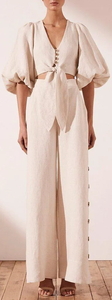 'Aluraro' Puff-Sleeve Top and Palazzo Pant Set