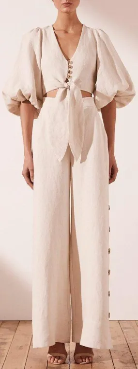 'Aluraro' Puff-Sleeve Top and Palazzo Pant Set