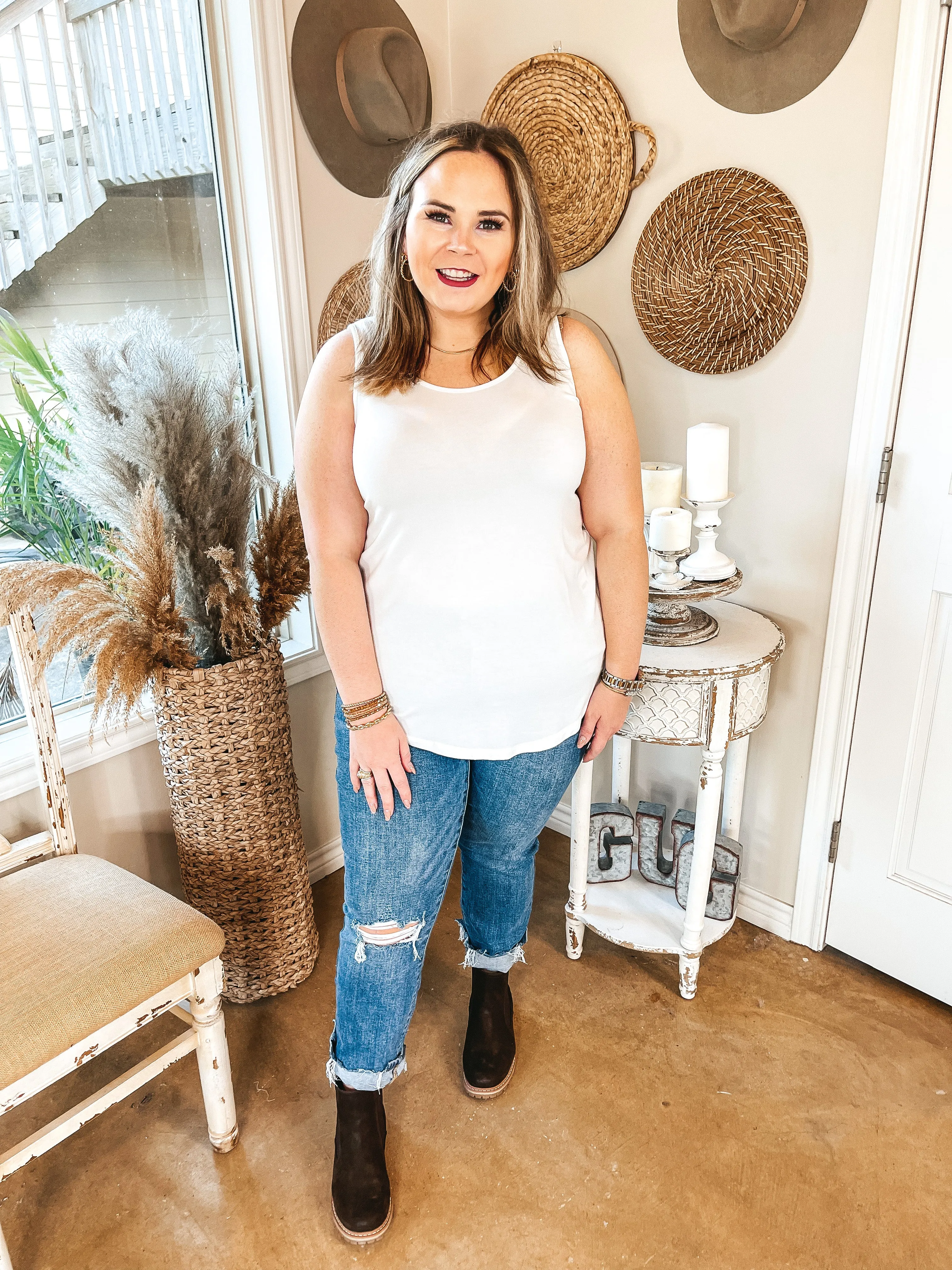 Always On Time Scoop Neck Tank Top in Ivory