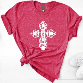 Amazing Grace Filigree Cross Heather Raspberry T-Shirt