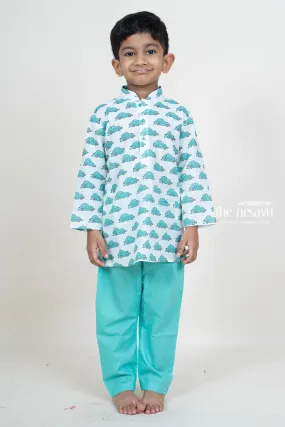 Aqua Blue Cotton Car Printed Play Wear Party Wear For Boys