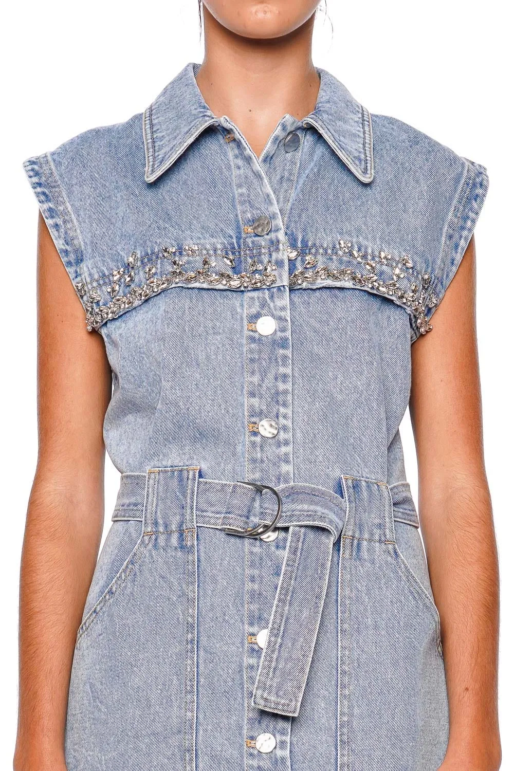 Atrina Embellished Denim Mini Dress