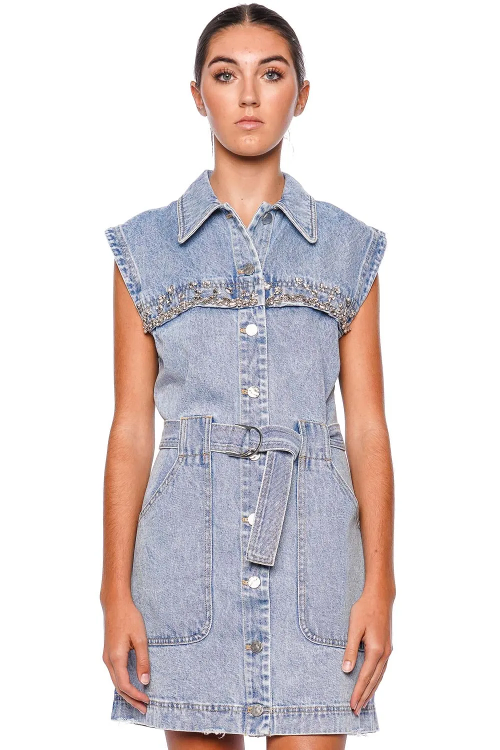 Atrina Embellished Denim Mini Dress