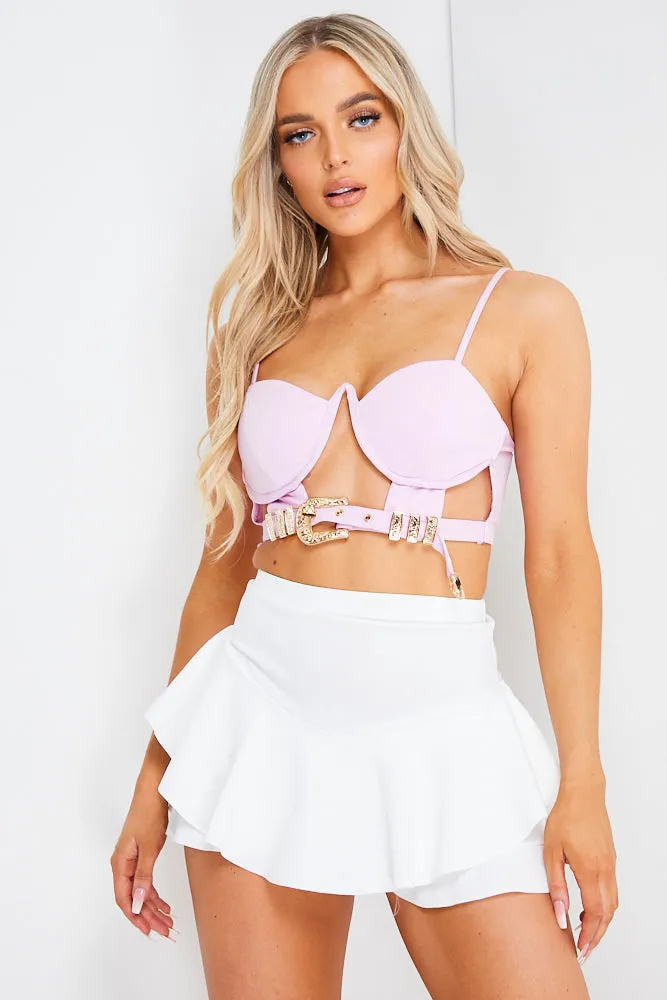 Ava White Frill High Waisted Skort