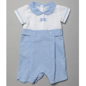 Baby Boys Gingham Romper With Bunny embroidery (0-9 MonthsT20210