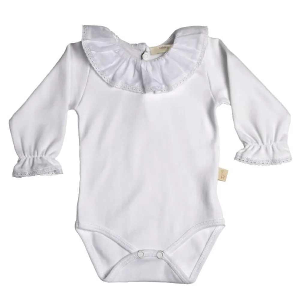 Baby Gi White Long Sleeved Bodysuit with Frill Collar