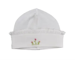 Baby Girl's White Ruffle Hat with Rosebuds