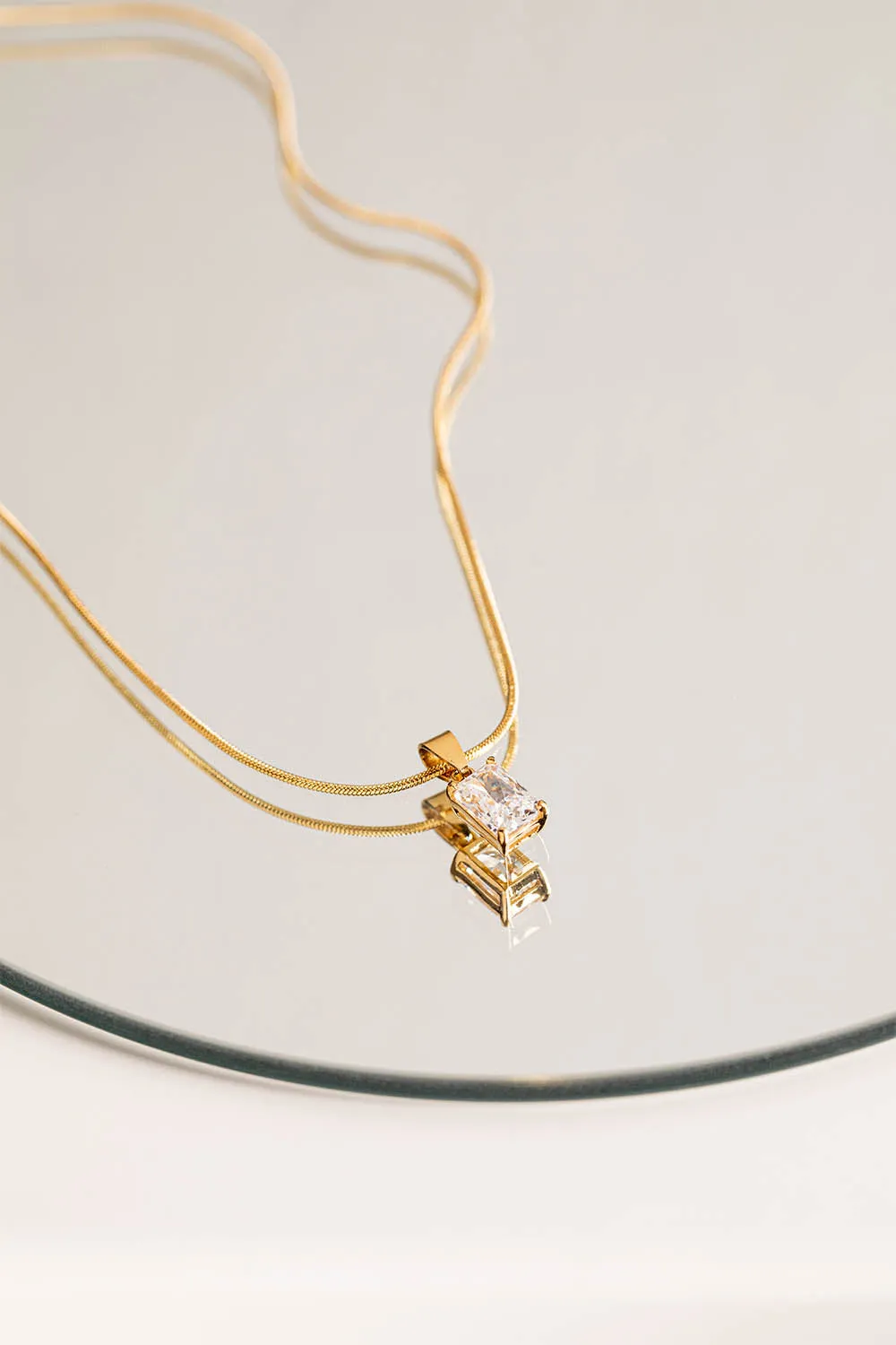 Baguette Stone Necklace 14K Gold Plated